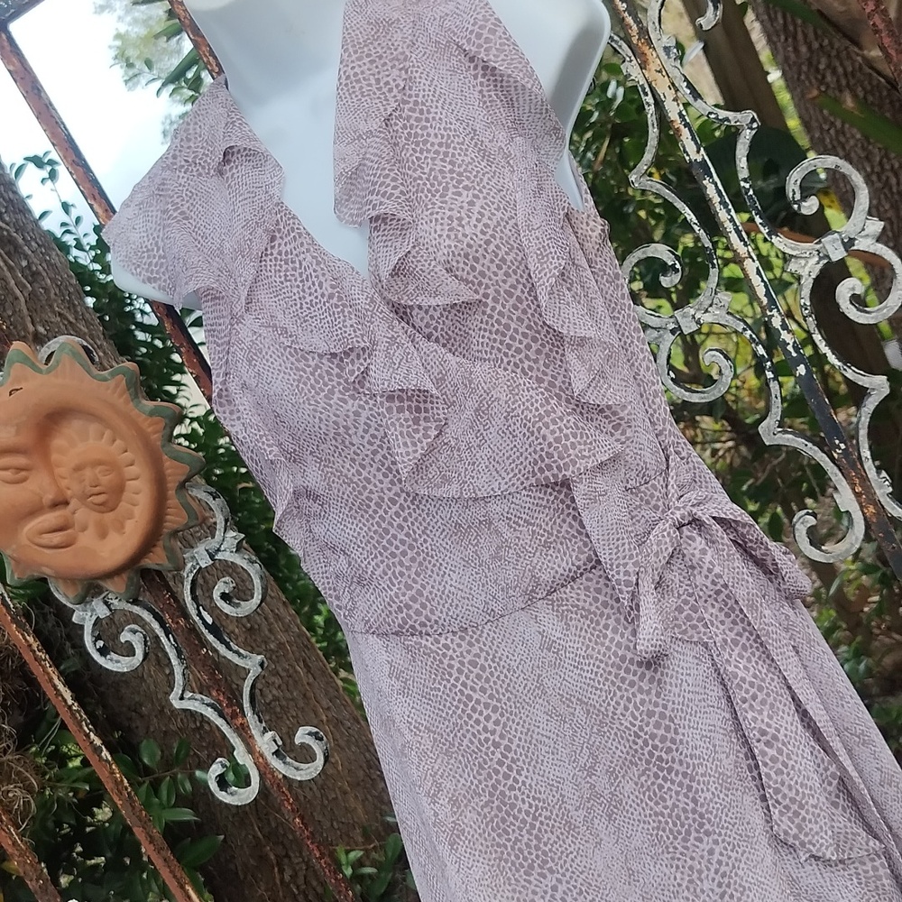 Banana Republic Mauve Snake-Print Maxi Dress with Ruffle V-Neck